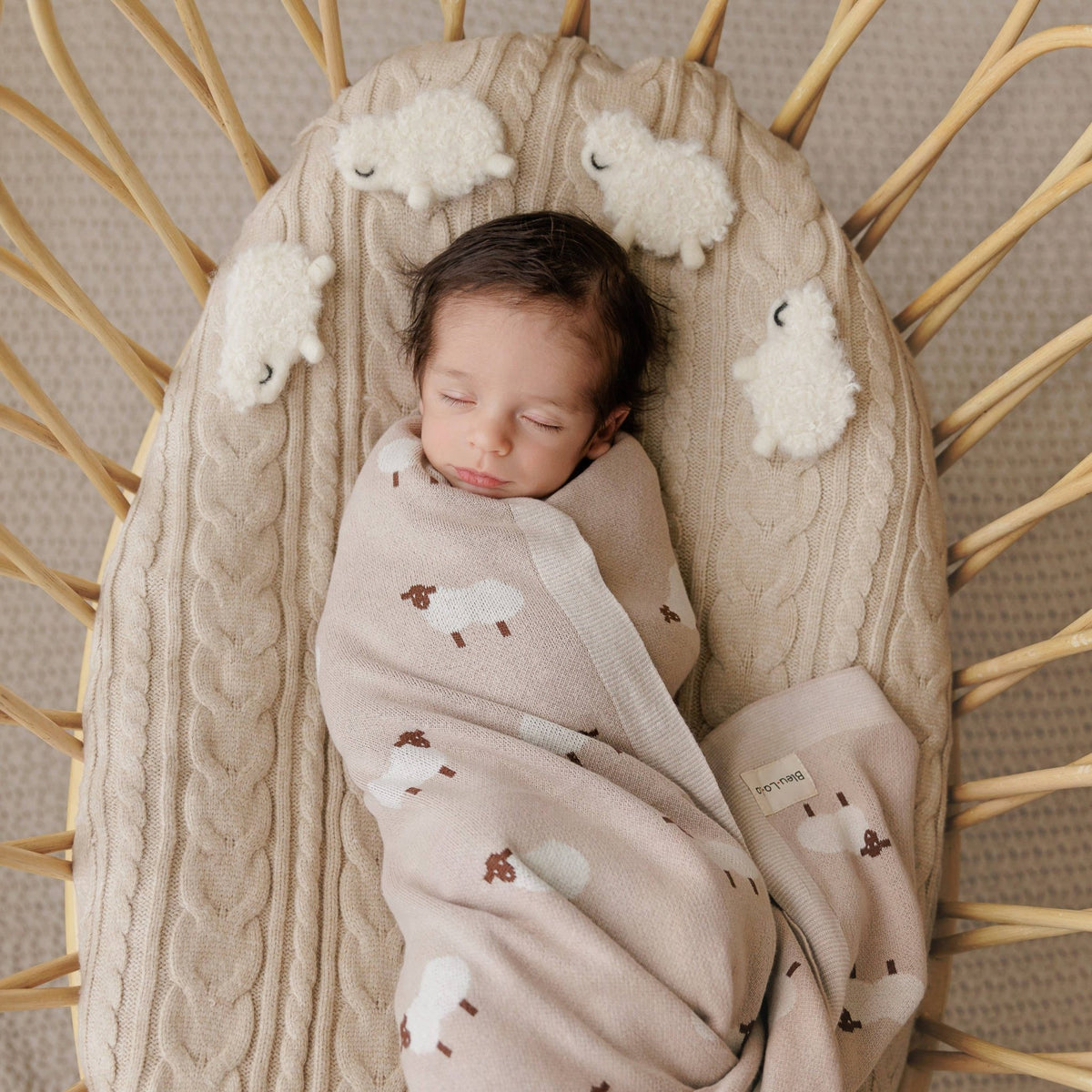 100% Luxury Cotton Receiving Swaddle Baby Blanket - Sheep - OLIVIA'S