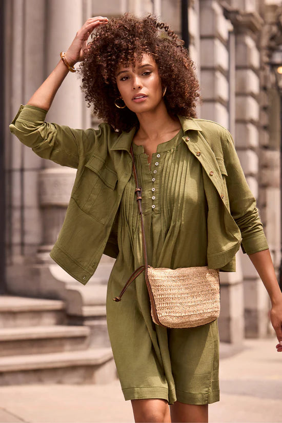 Linen Blend Button-Front Jacket