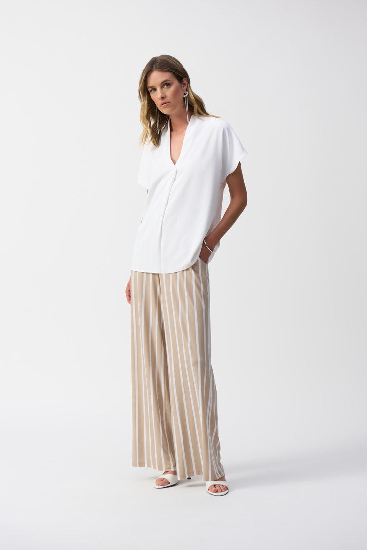 Striped Silky Knit Wide-Leg Pants