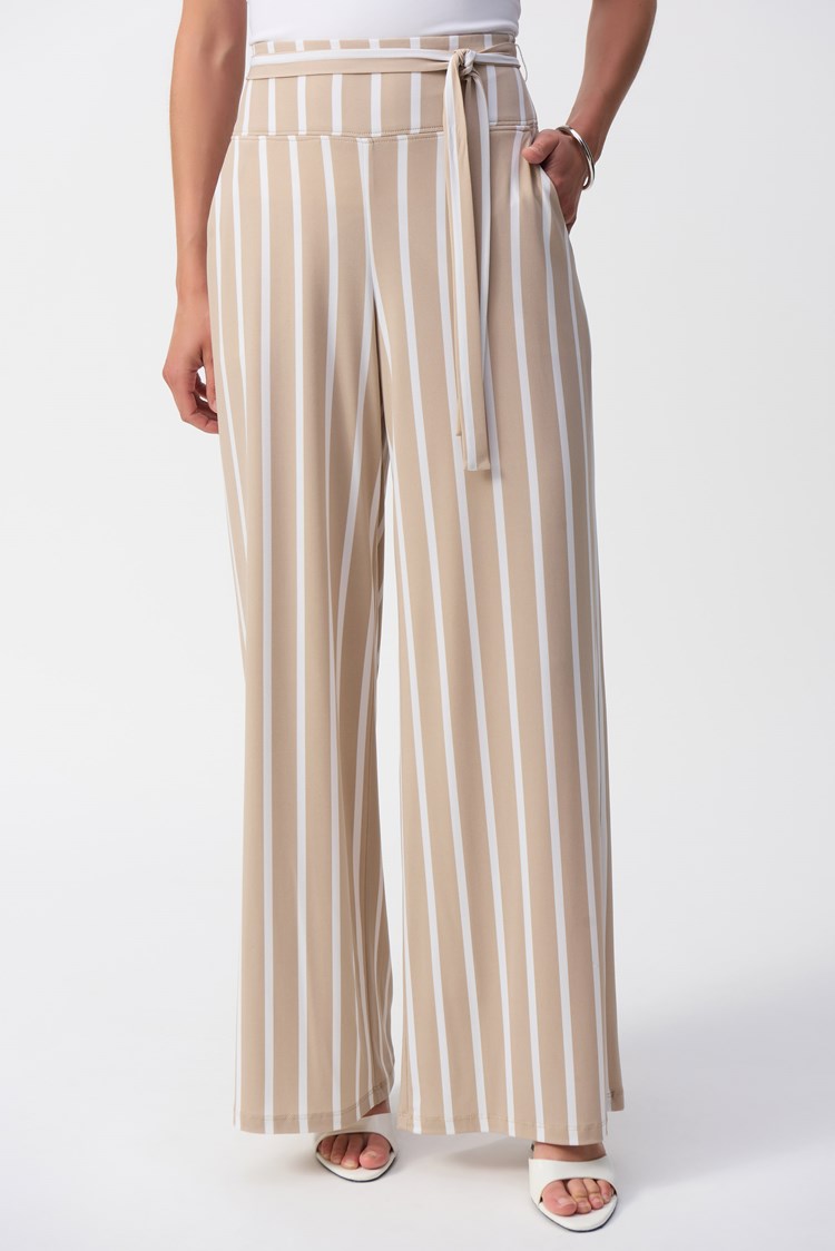 Striped Silky Knit Wide-Leg Pants