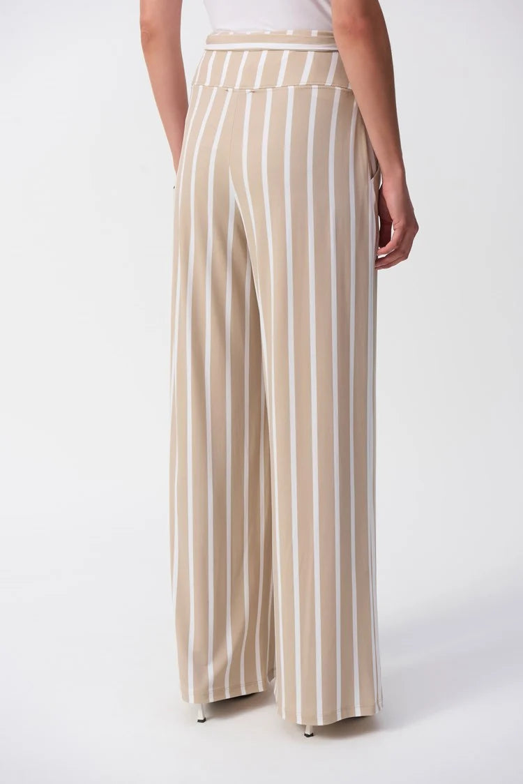 Striped Silky Knit Wide-Leg Pants