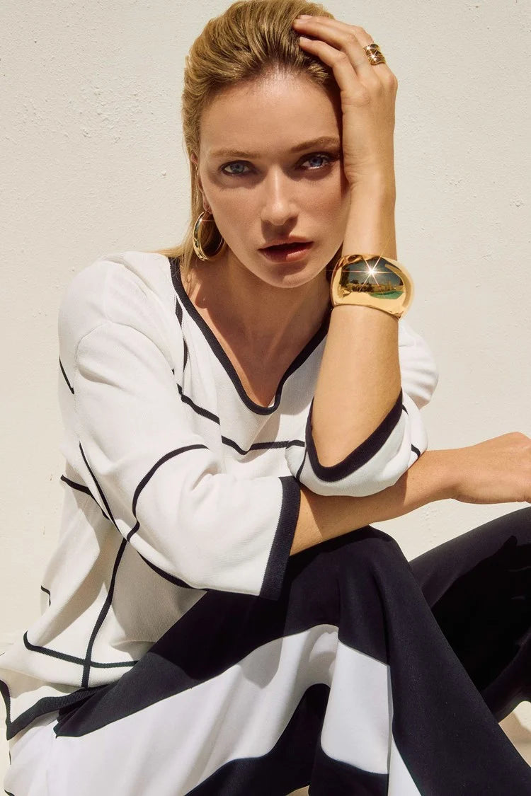 Geometric Casual Scoop Neck Pullover