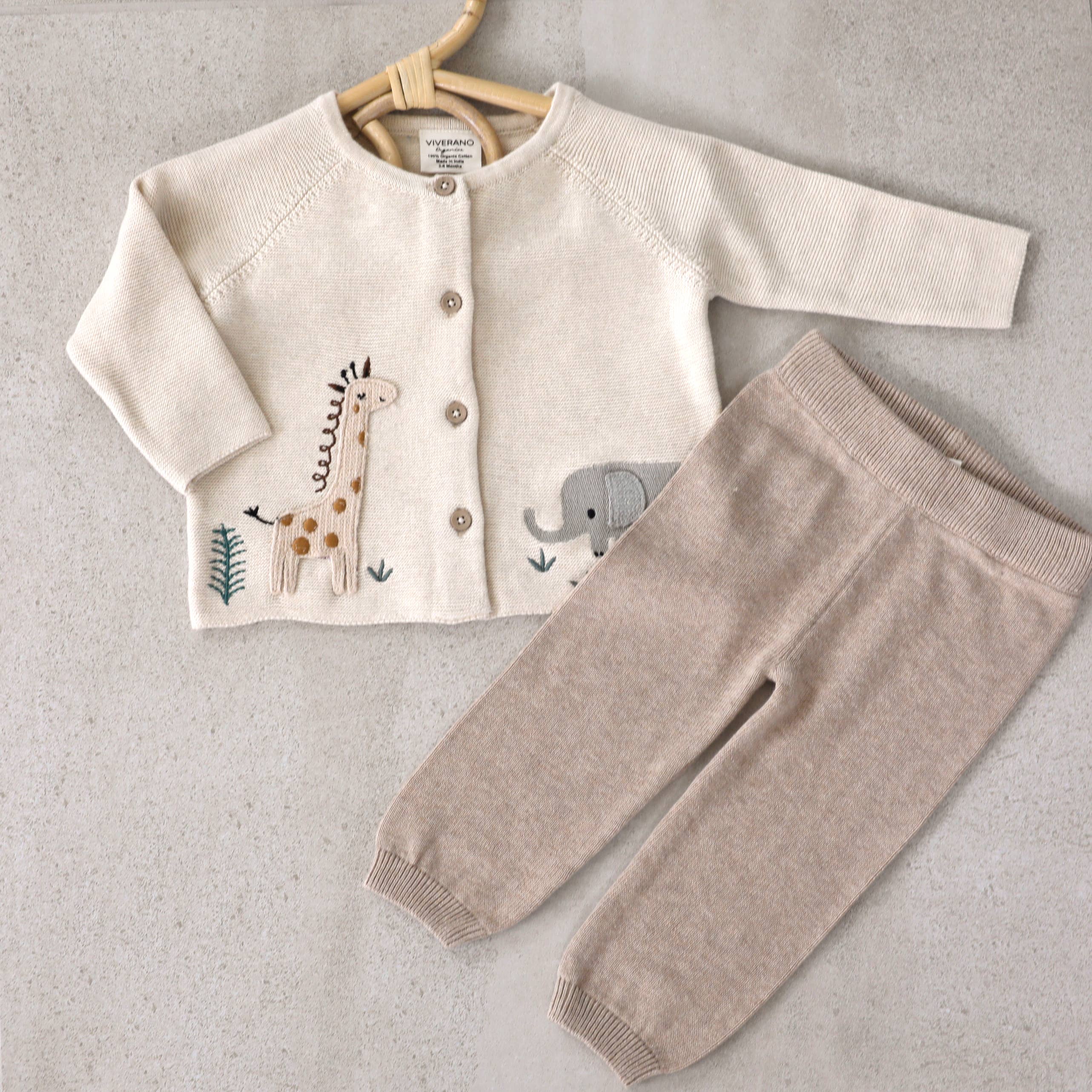 Animal Safari Embroidered Baby Cardigan Sweater (Organic) cocoa