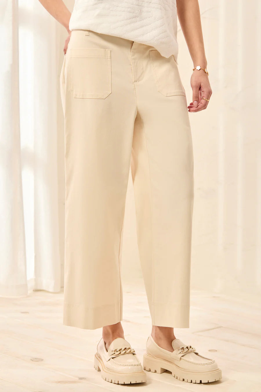 Button Front Wide Leg Ankle Pants