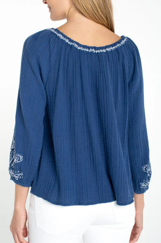 Liverpool Embroidered 3/4 Sleeve Top