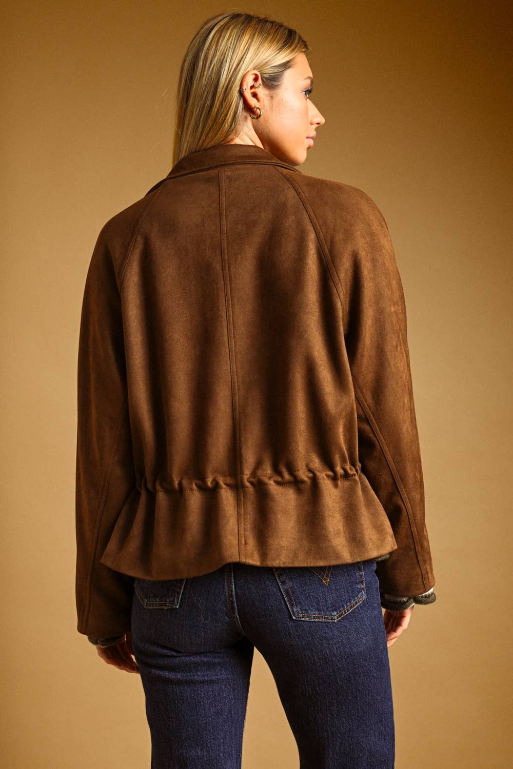 SUEDE BUTTON FRONT HIGH COLLAR JACKET