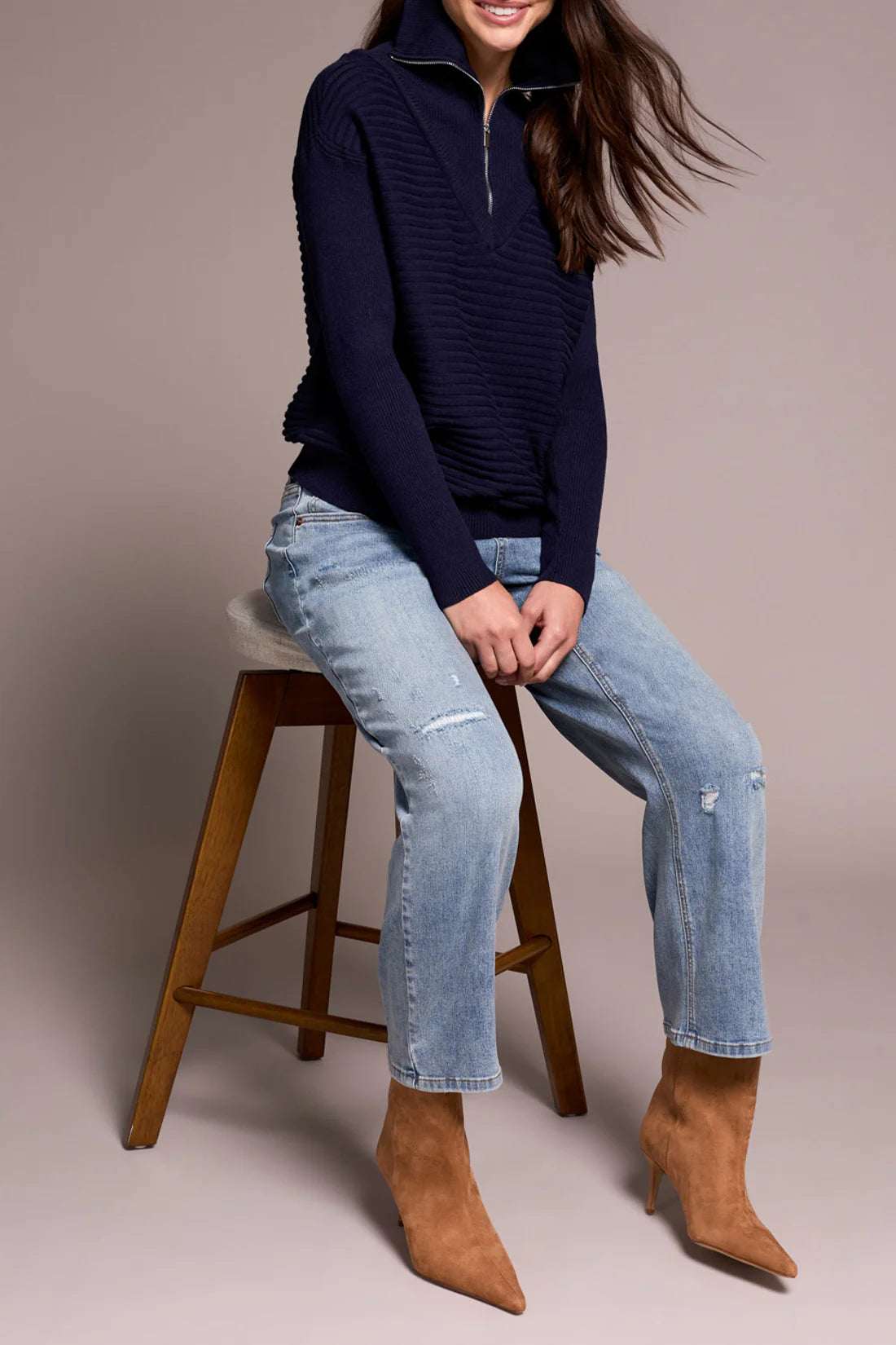 Zip Up V Neck Sweater