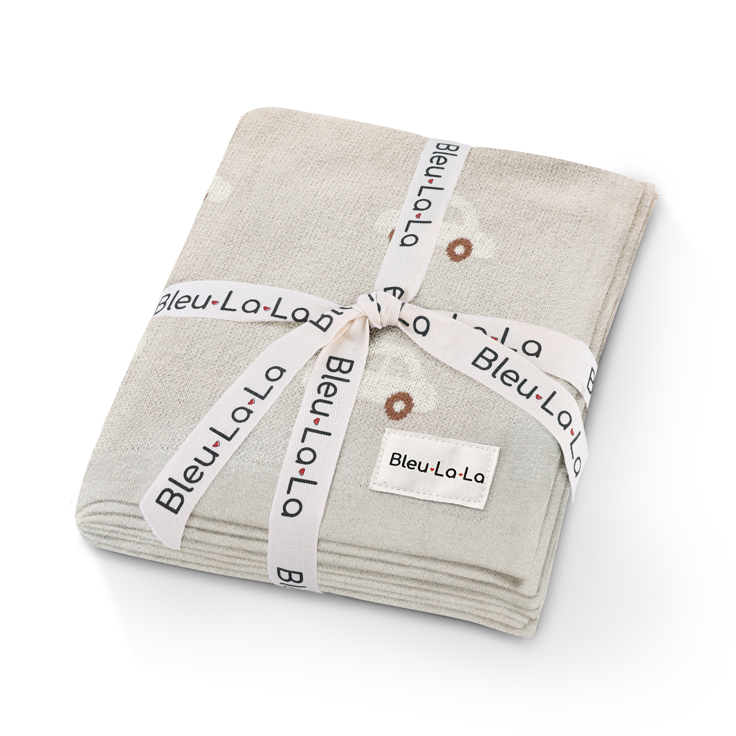 Folded fabric with 'Bleu La La' branding on a white background