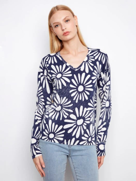 Reversible Flower Print Sweater