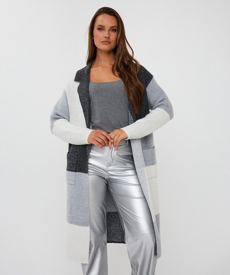 Long Color Block Cardi - Blk/Grey
