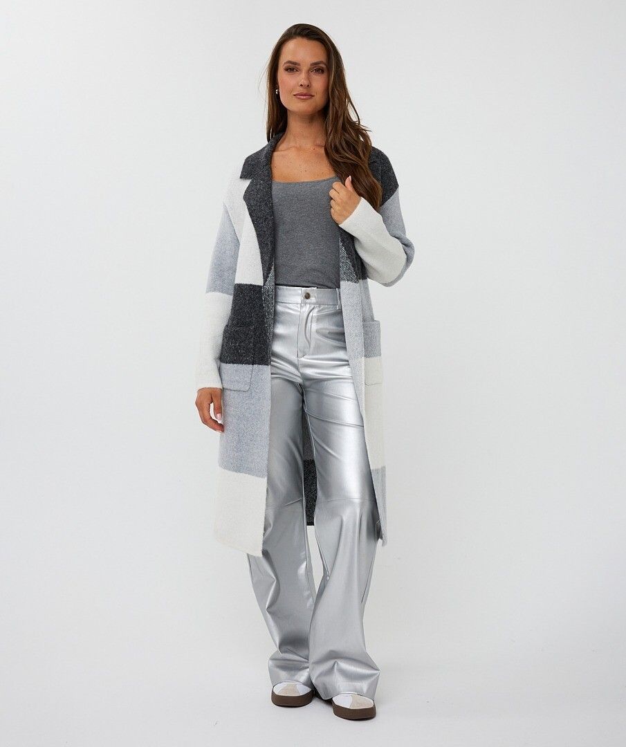 Long Color Block Cardi - Blk/Grey