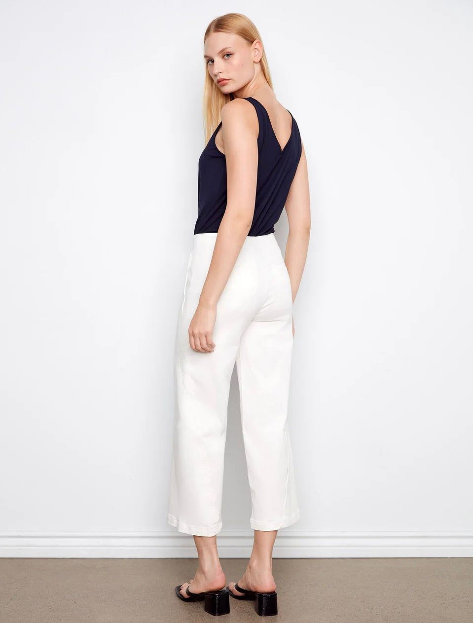 Charlie B Wide Leg Twill Pants With Scalloped Edges