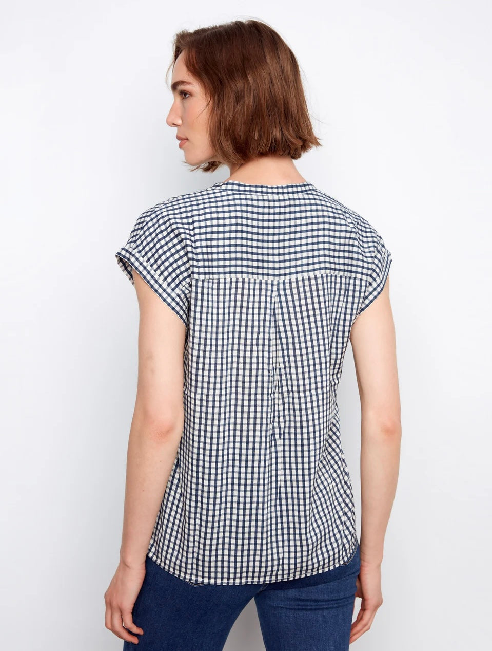 Charlie B Printed Gingham Button-Up Blouse