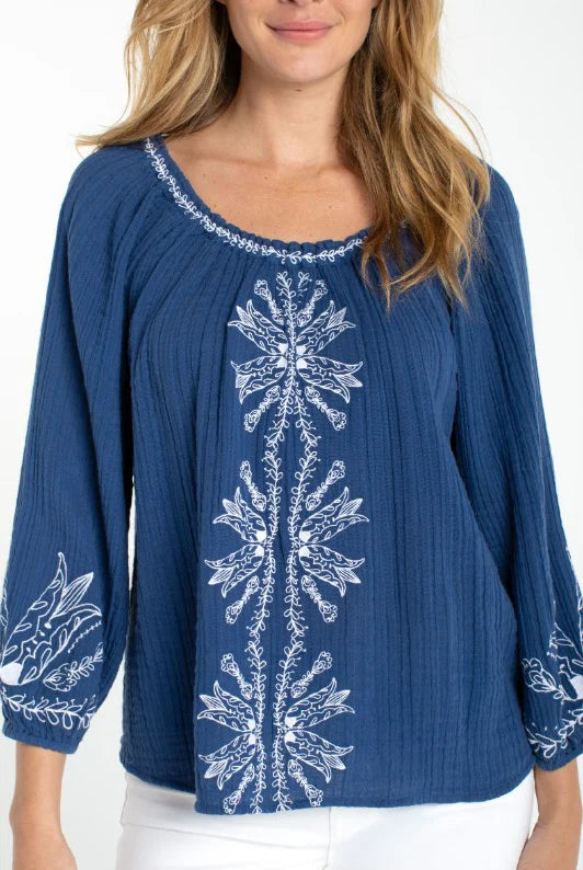 Liverpool Embroidered 3/4 Sleeve Top