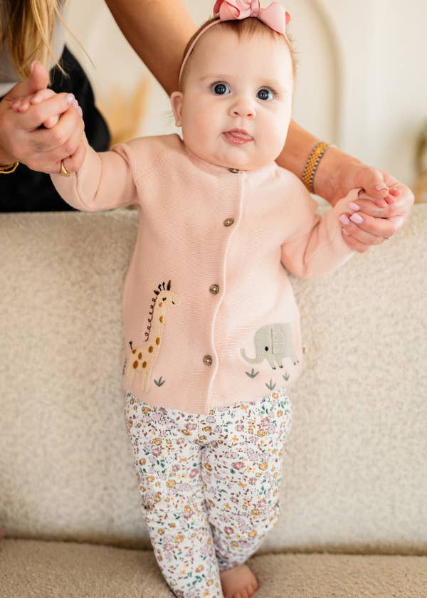 Animal Safari Embroidered Baby Cardigan Sweater (Organic) pink - OLIVIA'S