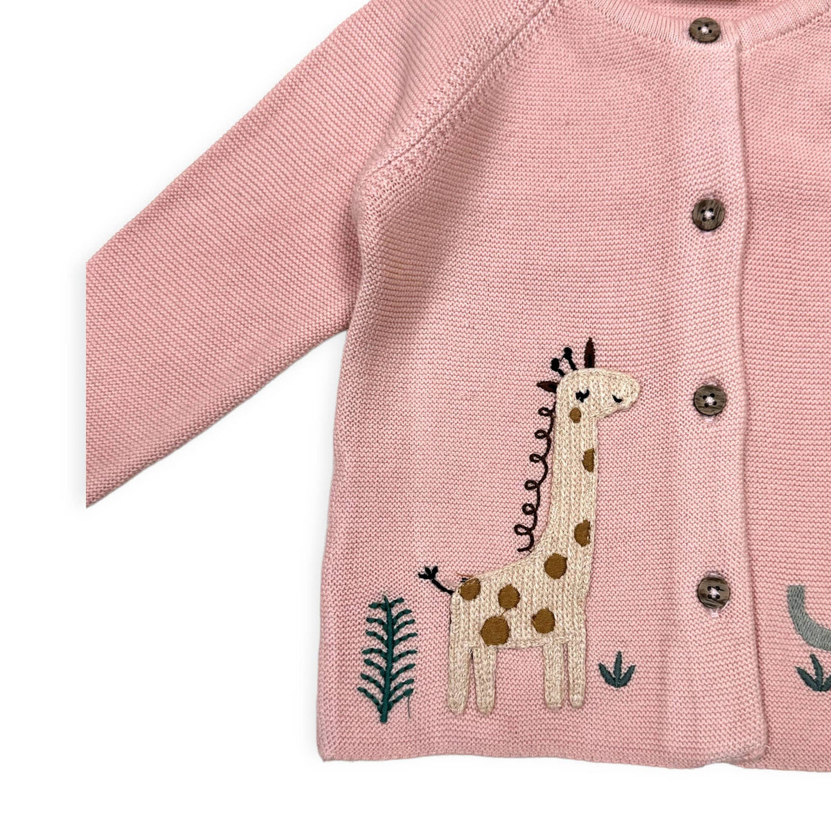 Animal Safari Embroidered Baby Cardigan Sweater (Organic) pink - OLIVIA'S