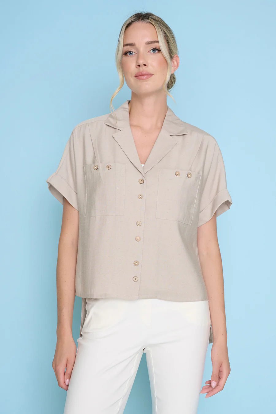 Button Front Top W/ Pockets - OLIVIA'S