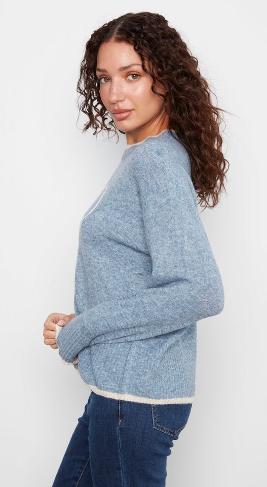 Charlie B Women's Long Sleeve Drop Shoulder Mock Neck Sweater With Embroidery Detail - OLIVIA'S