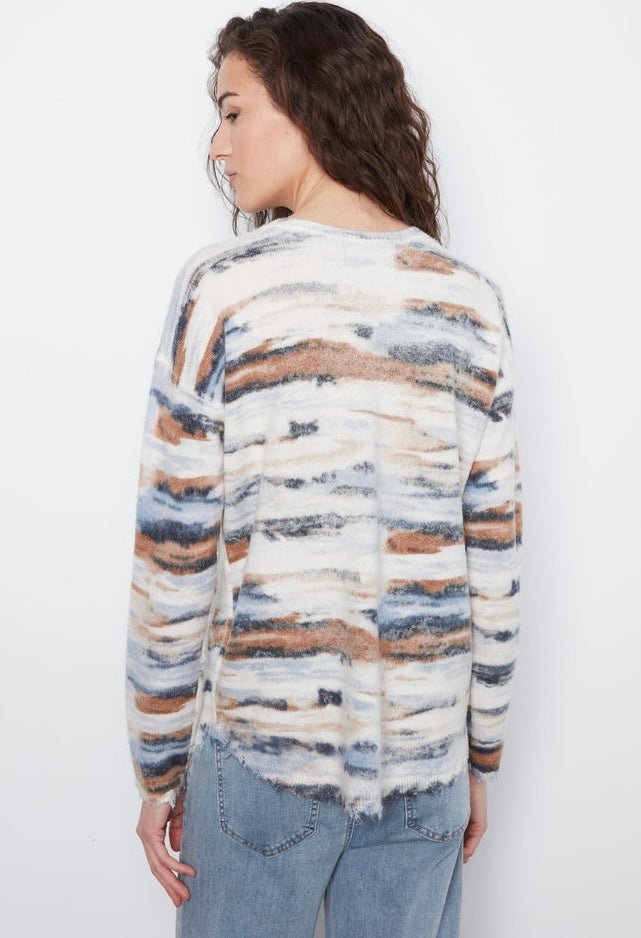 Charlie B Women's Long Sleeve Drop Shoulder Reversible Printed Crew Neck Sweater - OLIVIA'S
