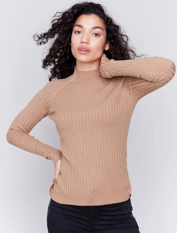 Charlie B Women's Mock Neck Ribbed Knit Sweater - OLIVIA'S