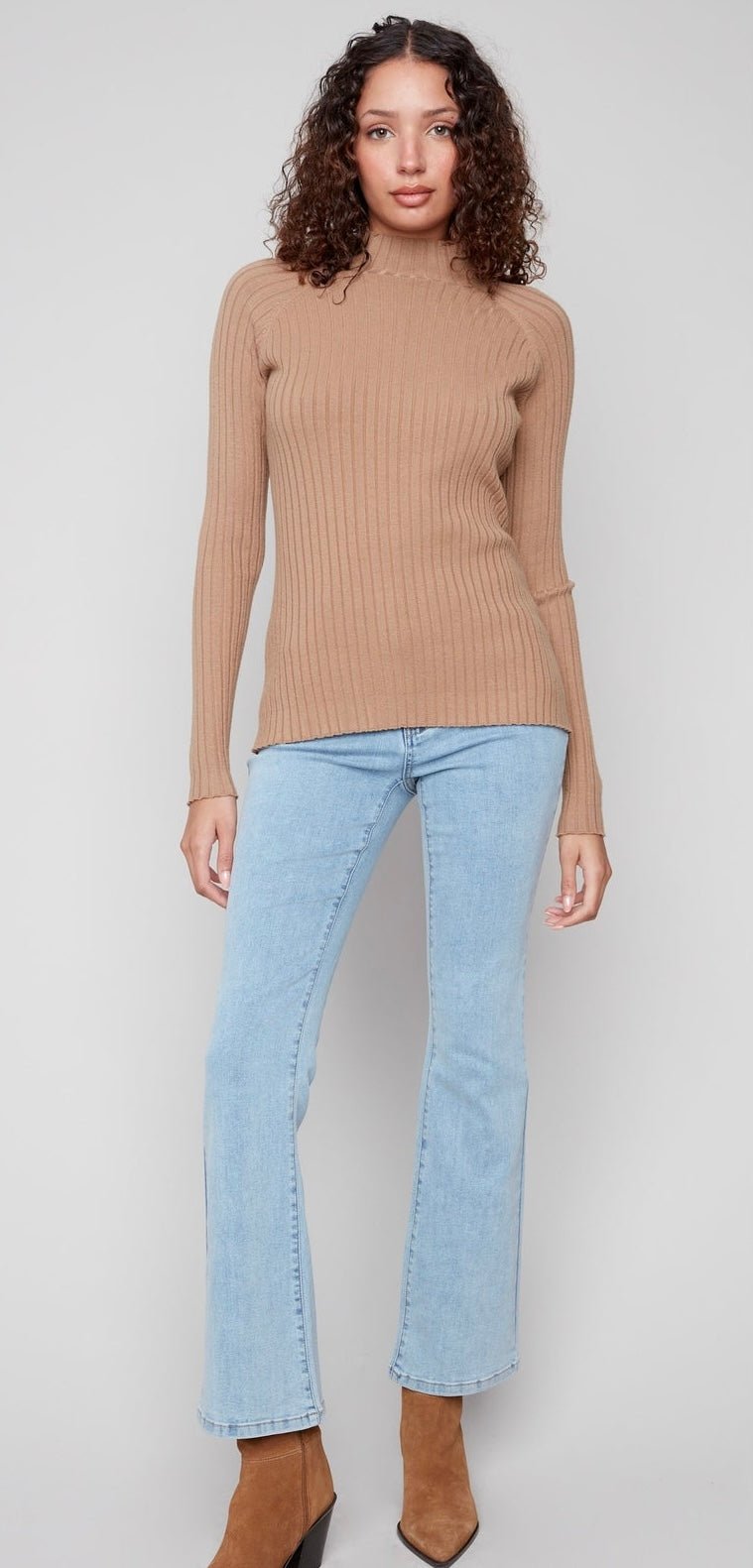 Charlie B Women's Mock Neck Ribbed Knit Sweater - OLIVIA'S