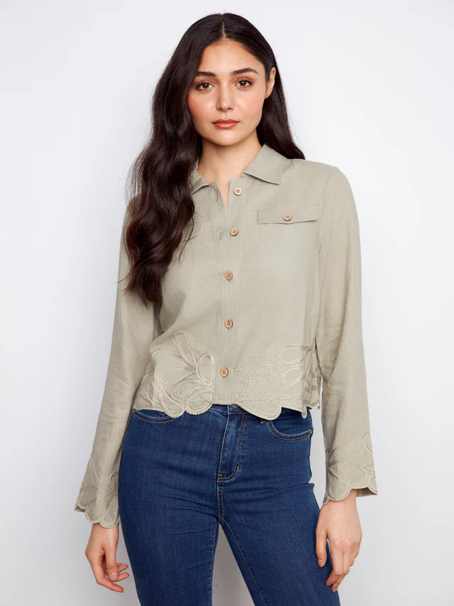 Embroidered Hem Linen Blend Jacket