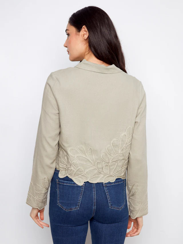 Charlie B Embroidered Hem Linen Blend Jacket