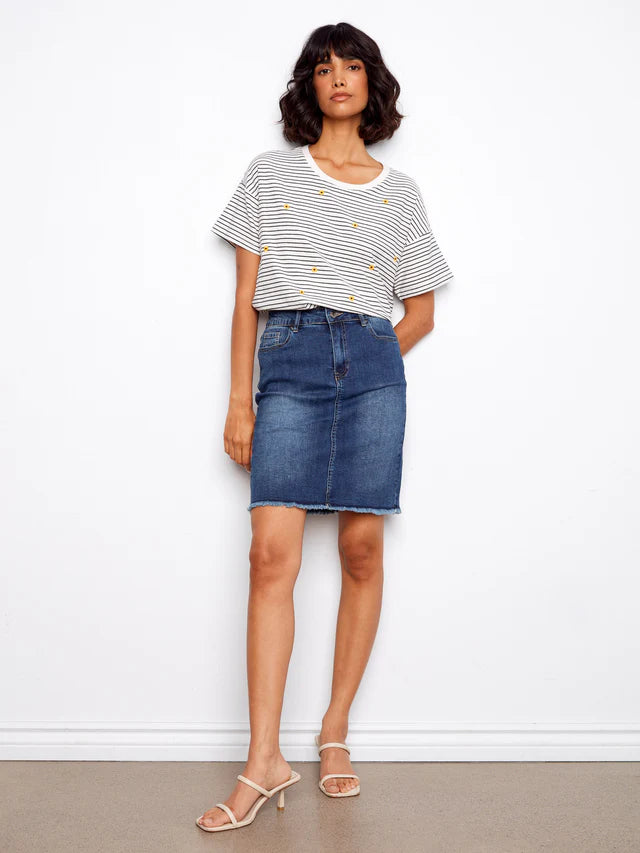 Charlie B Crew Neck Embroidered Tee