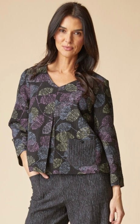 Habit Women's Crinkle Crepe Scattered Leaves Pleat Top - OLIVIA'S