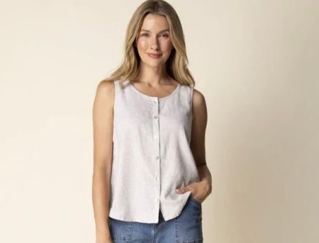 Habitat Women's Linen Solid Pleat Back Button Tank - OLIVIA'S