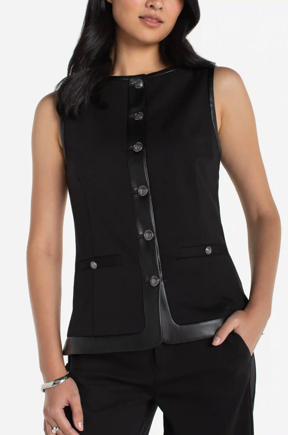 Liverpool Boatneck Vest W/ Faux Leather Trim - OLIVIA'S