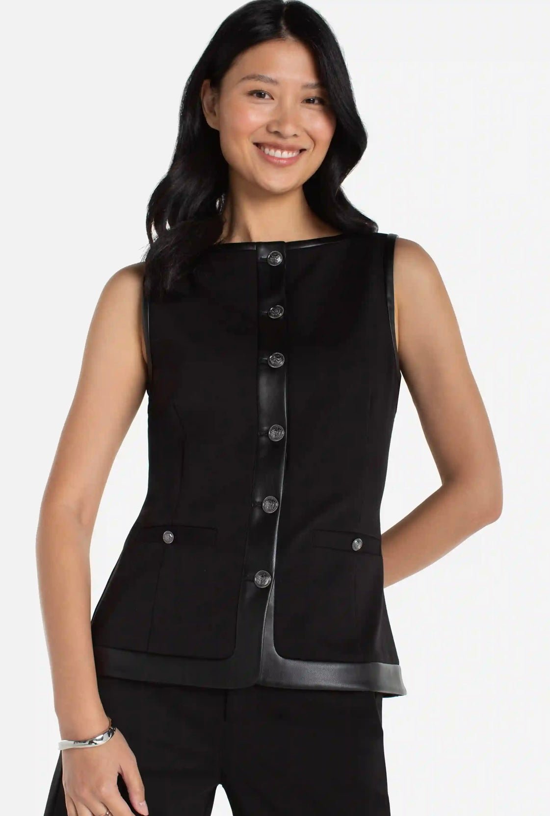 Liverpool Boatneck Vest W/ Faux Leather Trim - OLIVIA'S