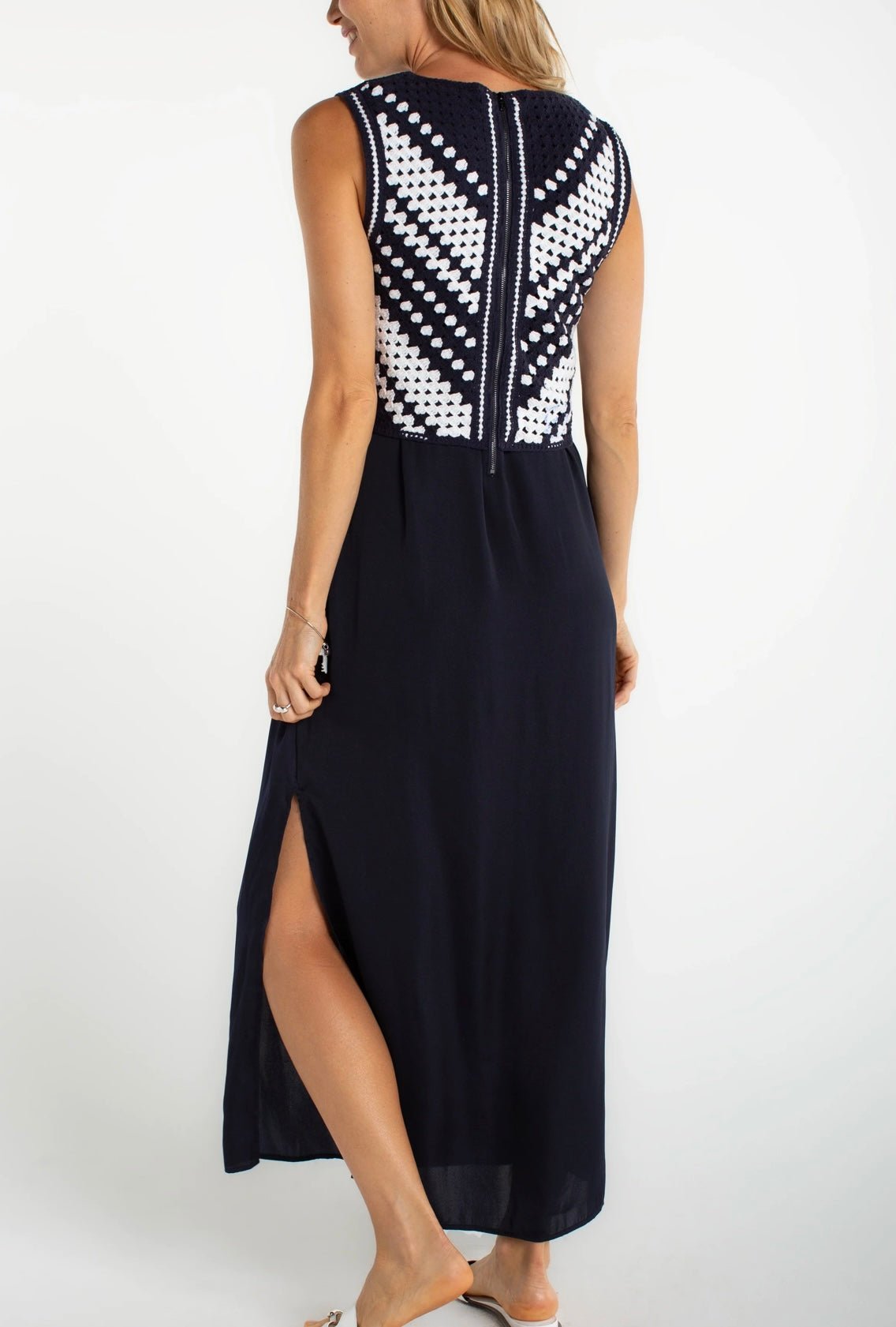 Liverpool Sleeveless V-Neck Crochet Dress - OLIVIA'S