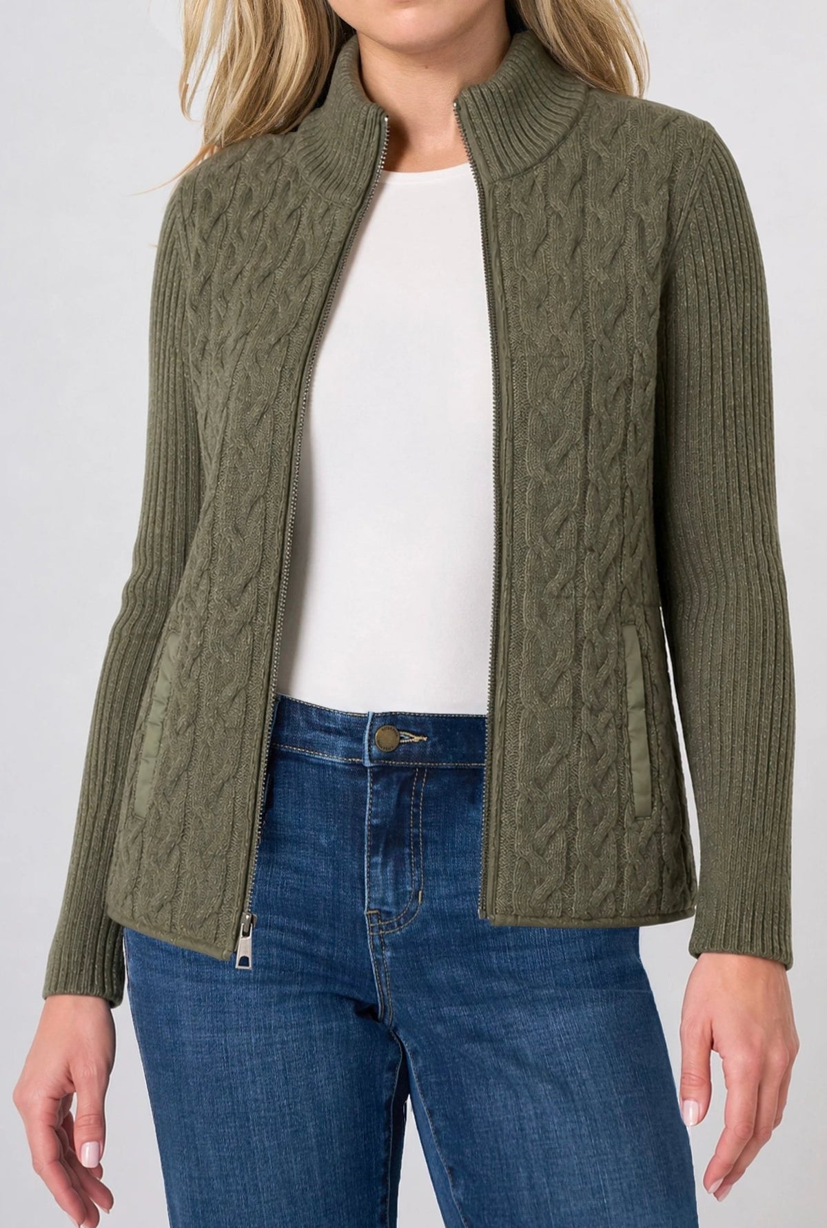 Liverpool Women's Zip Front Quilted Sweater Jacket - OLIVIA'S