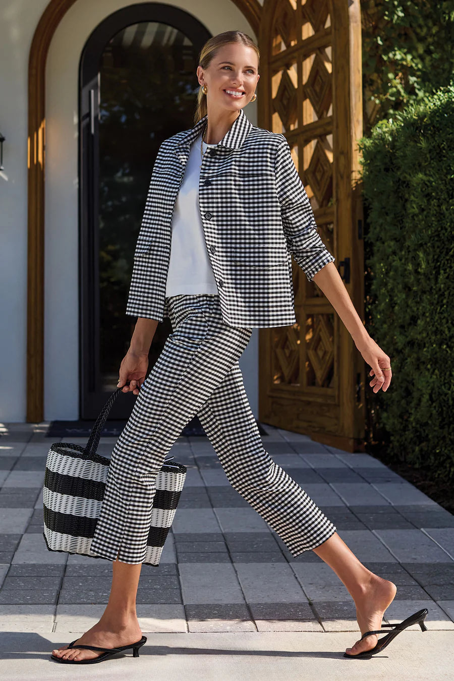 Tribal Gingham Button Front Jacket With Pockets