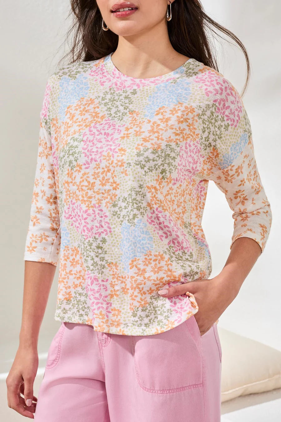 Tribal 3/4 Sleeve Crew Neck Top