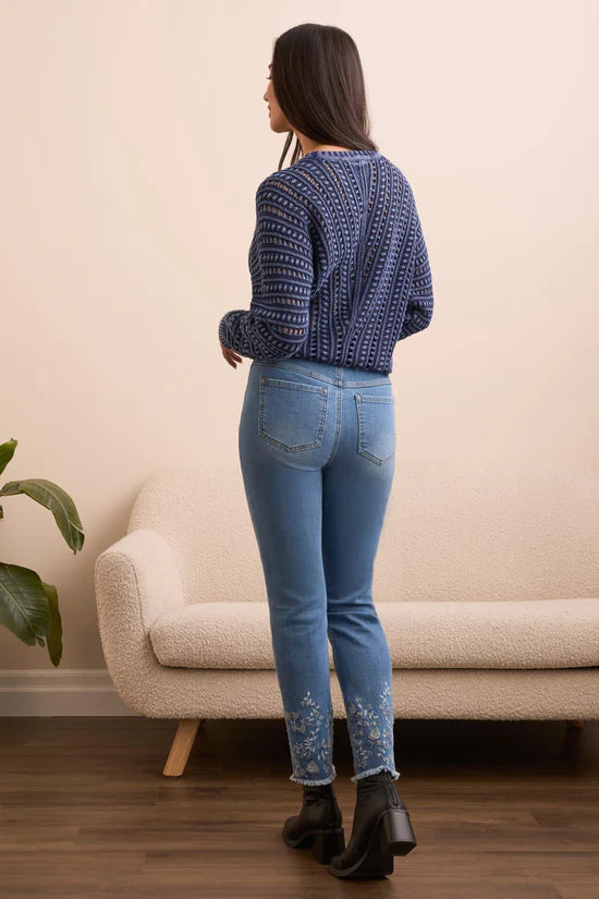 Audrey Pull On Slim Jeans W/ Embroidery