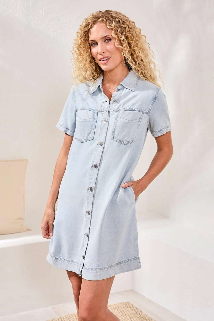 Button Front Denim Shift Dress*