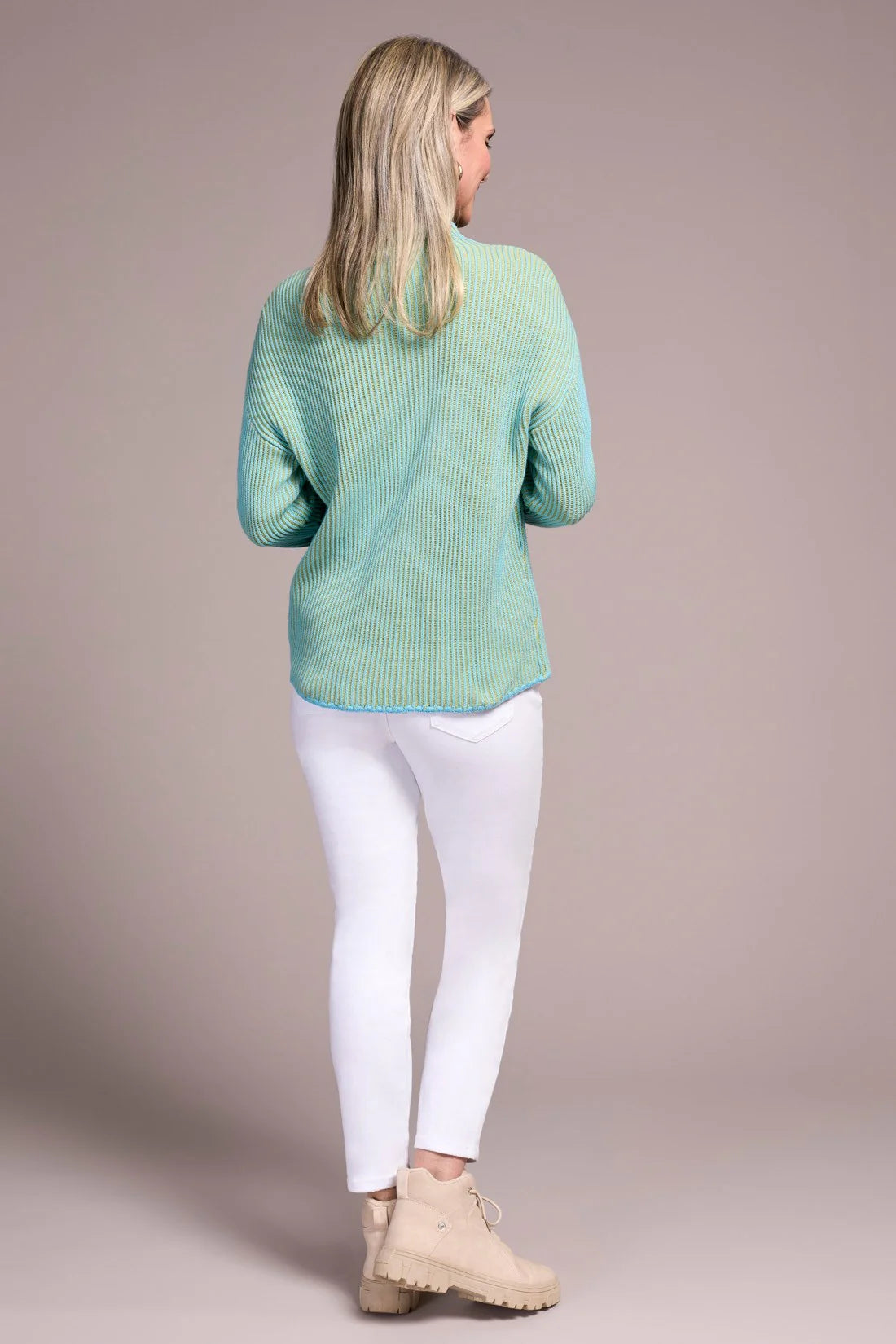 Two-Tone Rib Funnel Neck Sweater