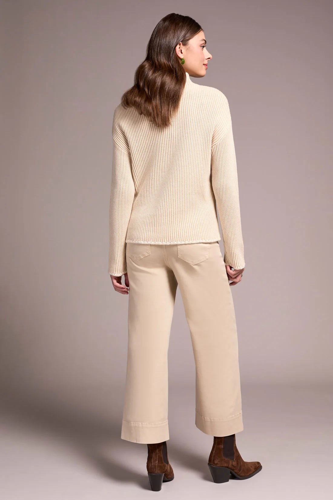 Two-Tone Rib Funnel Neck Sweater