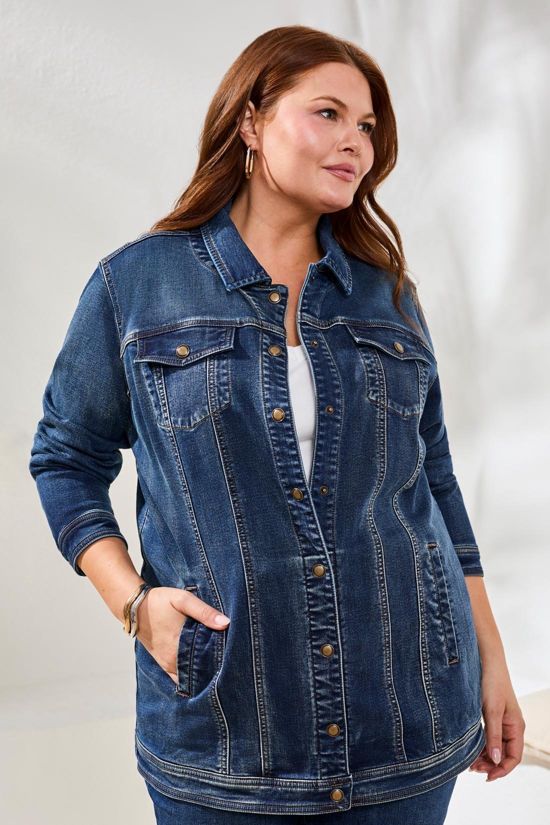 Tribal Comfort Stretch Denim Jacket Snap Closure - OLIVIA'S