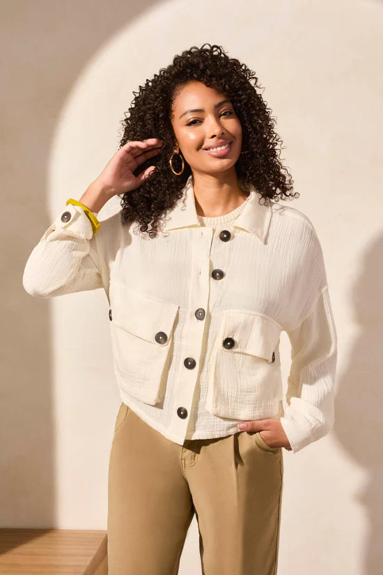 Cotton Gauze Button-Up Jacket