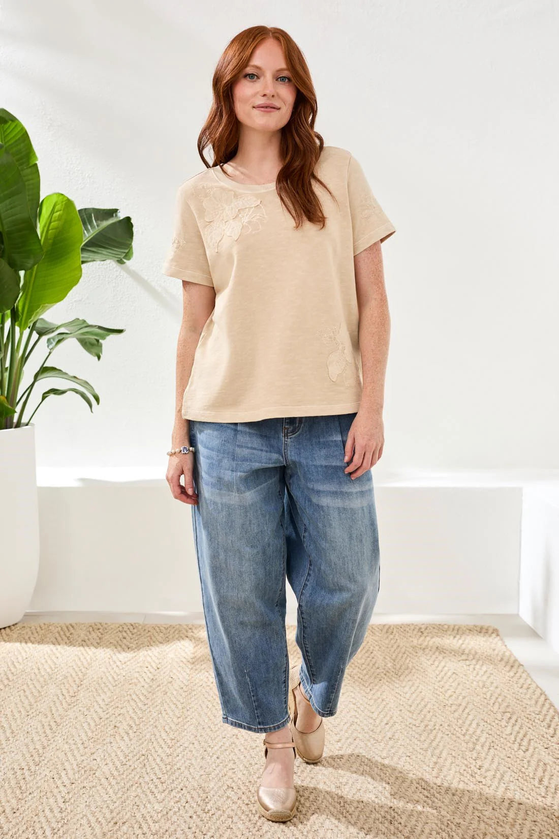 Embroidered Crew Neck Top