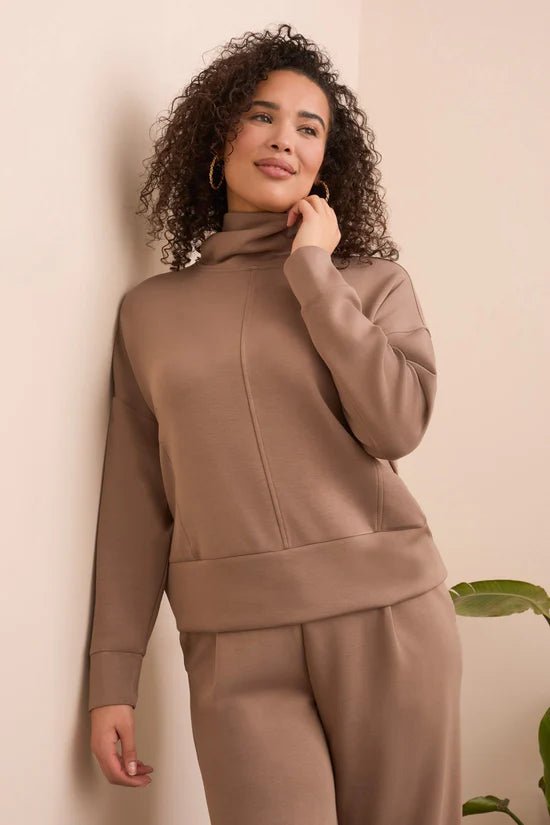 Tribal Drop Shoulder Funnel Neck Knit Top - OLIVIA'S
