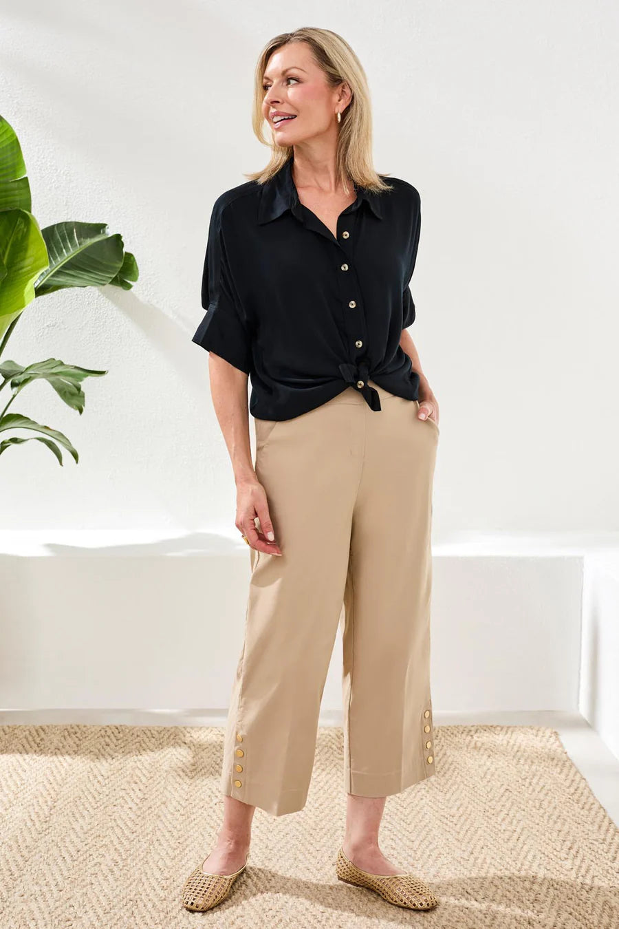 Flatten It Wide Leg Pull On Capri Pants- Beach