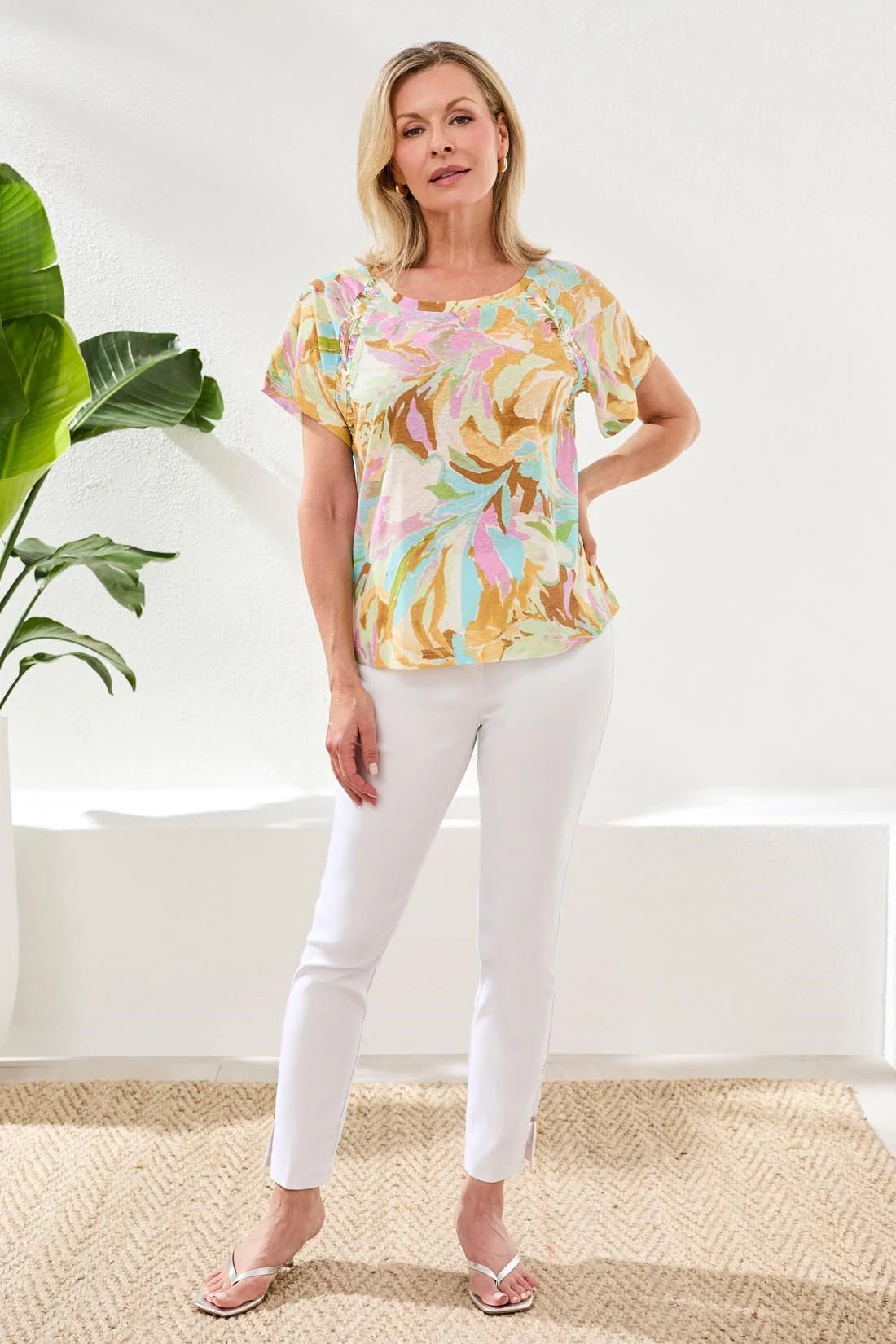 Tribal Linen Scoop Neck Top - OLIVIA'S
