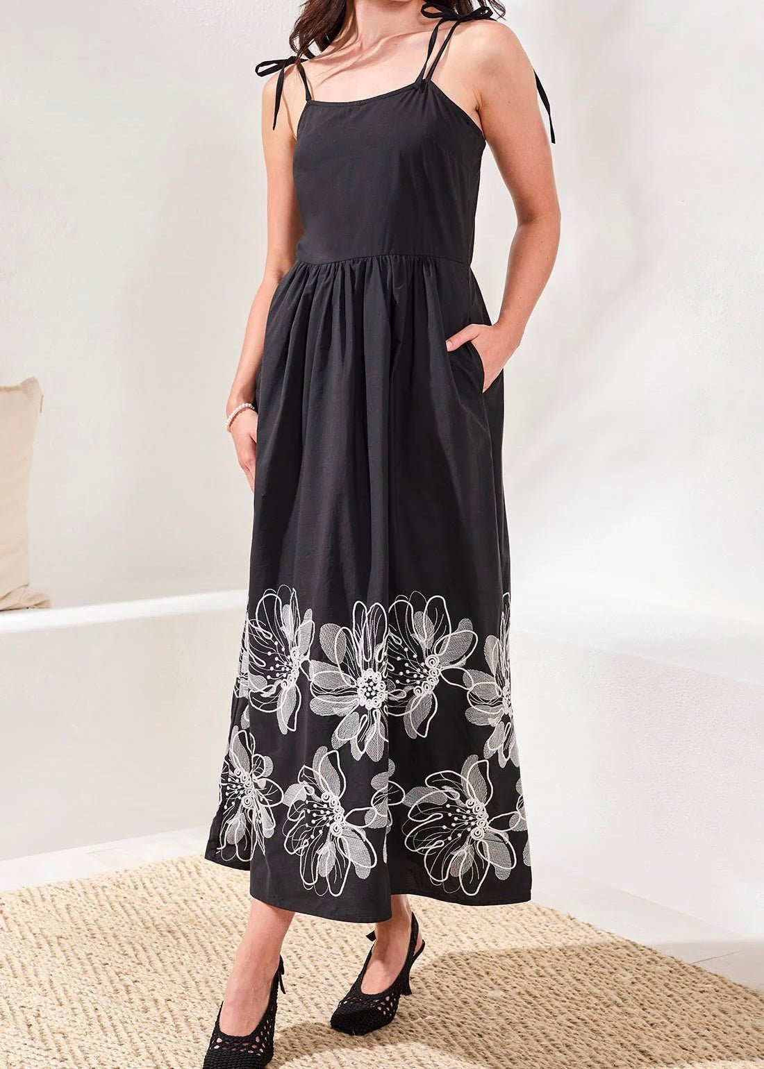 Tribal Midi Dress With Embroidered Hem - OLIVIA'S