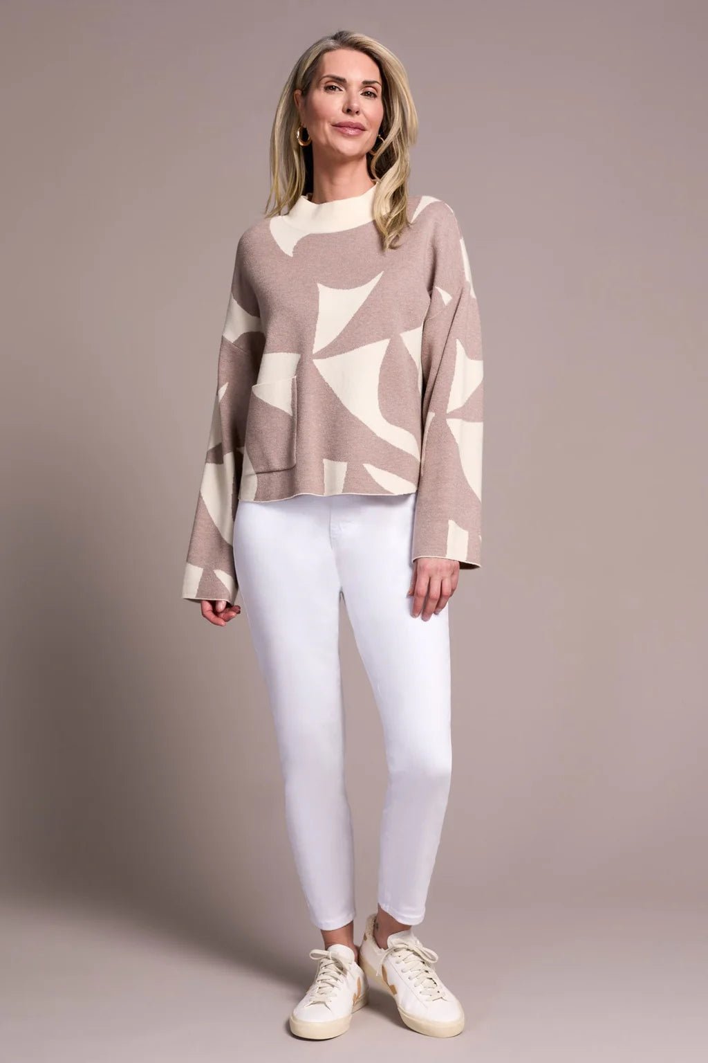 Tribal Mock Neck Abstract Sweater - OLIVIA'S