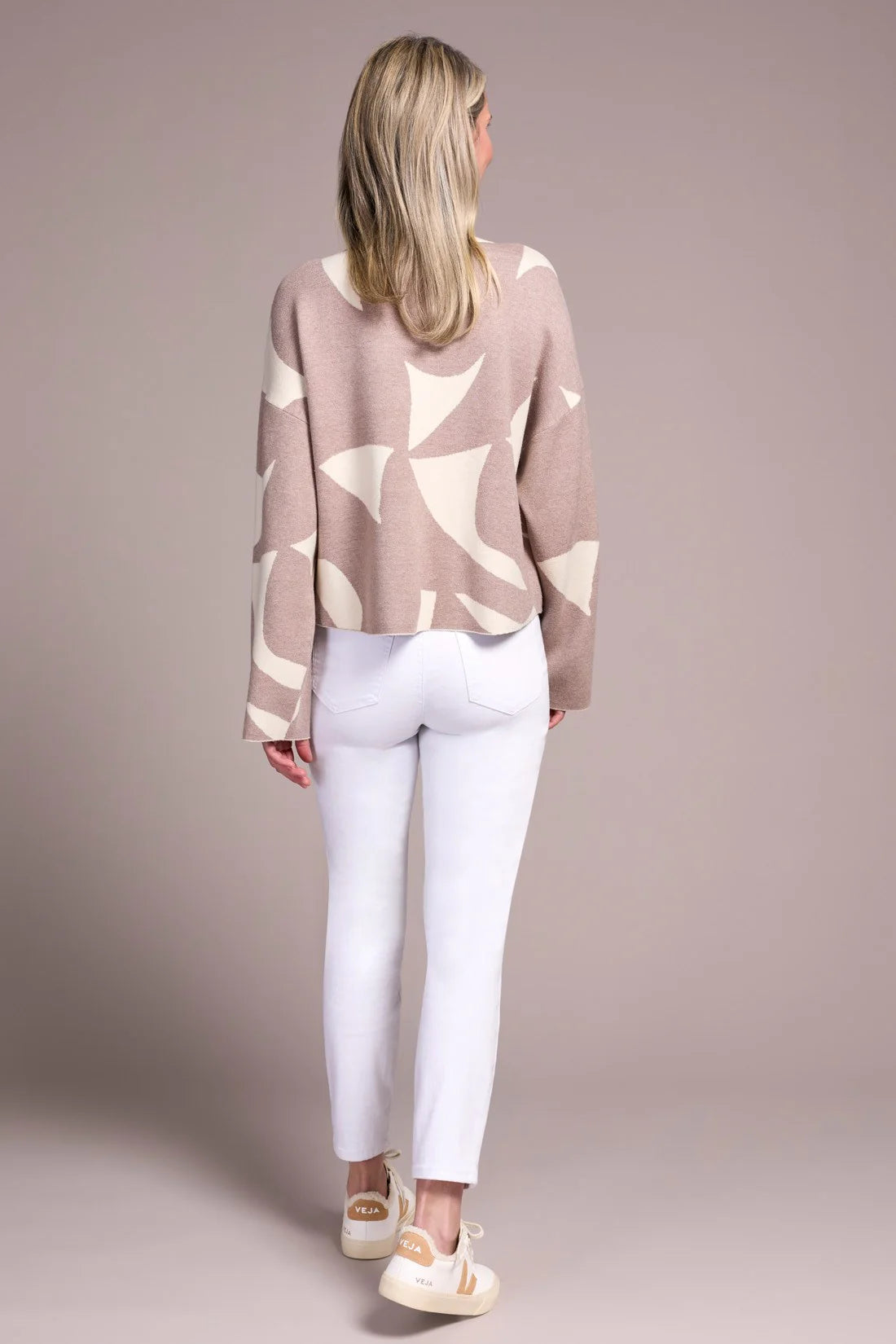 Mock Neck Abstract Sweater - Sand