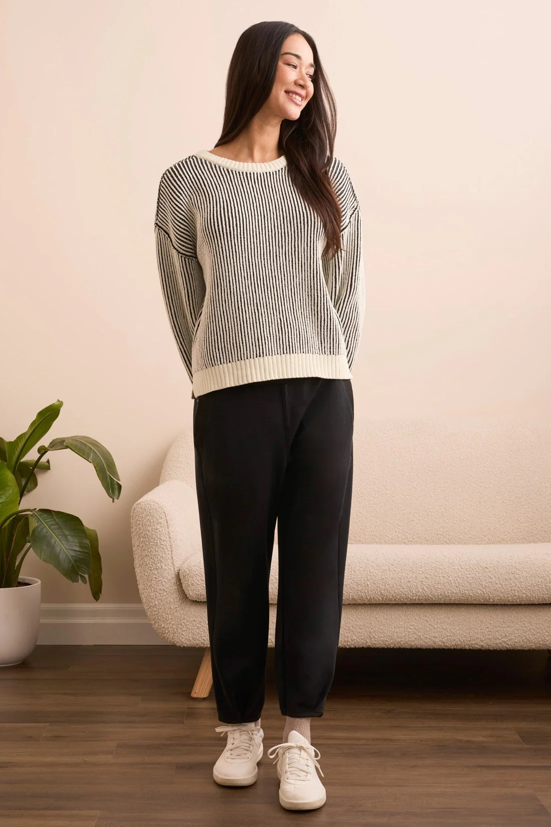 Chenille Crew Neck Ribbed Sweater